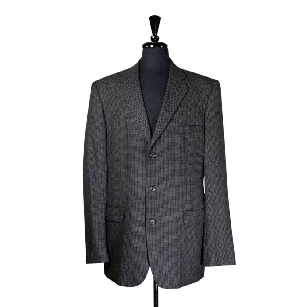 Stafford Mens Blazer Gray Blue Plaid Wool 3 Button Lined Jacket Sport Coat 42L